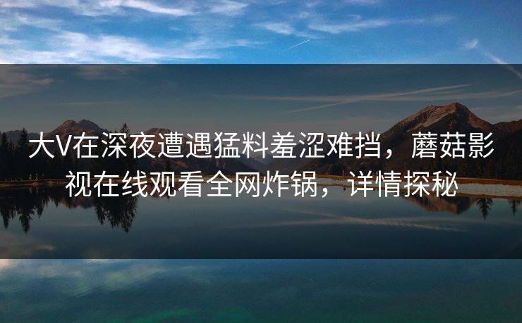 大V在深夜遭遇猛料羞涩难挡,蘑菇影视在线观看全网炸锅,详情探秘